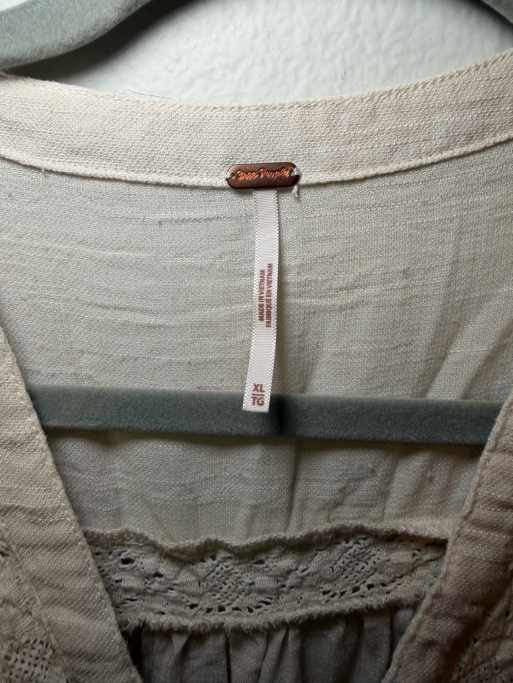 Free People Cream Peasant Cottage Core Dress with Lace Size XL - Picture 3 of 6